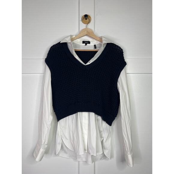 NEW Theory Combo Sweater Vest Shirt Women's Black Stretch Cotton Size: Medium - Picture 2 of 7